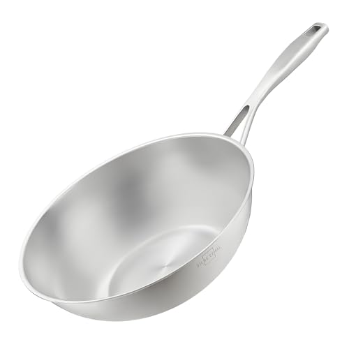 SILBERTHAL Wok Induction Inox 28cm - Sans Revêtement -Bord haute - tous Feux Et Four - Cuisson Rapide Et Saine- Sans PFOA et PFOS