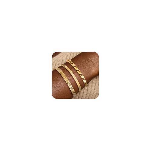 FUNElA 3 Stück Armband Damen Gold Silber Armreif 18k Vergoldet Edelstahl Armbander Set Goldene Wasserfest Stapelbare Verstellbare Armkette CZ Zirconia Knoten Armreifen Tennisarmband Chmuck für Frauen
