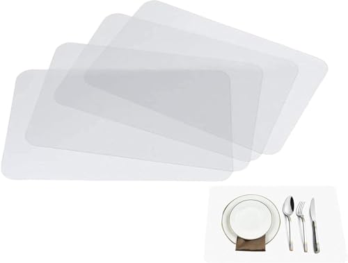 Manteles individuales transparentes de plástico translúcido para mesa de comedor, mantiene la mesa o el paño de escritorio limpio, lavable, resistente al calor, antideslizante (4)
