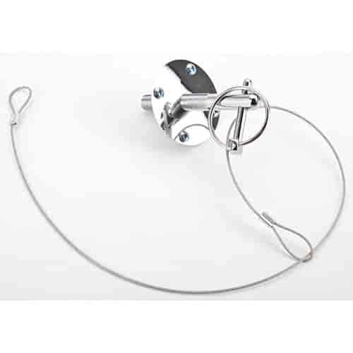 JEGS Hood And Deck Lid Pin Kit With Torsion Clips & Lanyards | 4” Pin Length | Chrome Finish | Steel | Includes Two Hood Pins, Two Scuff Plates, Two Torsion Pins, Two Lanyards, And Hardware
