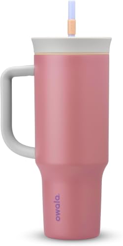 Image of Owala Stainless Steel Triple Layer Insulated Travel Tumbler with Spill Resistant Lid,Straw,and Carry Handle,BPA Free,40 oz,Dusty Pink (Yoga Rose),(Pack of 6)