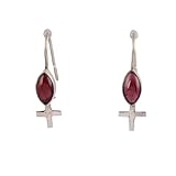 Natural Red Garnet Cross Earrings Handmade 925 Sterling Silver Marquise Shape Earrings