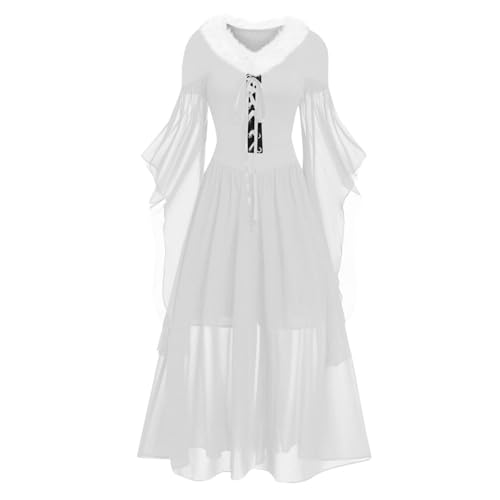 Gothic Halloween Kleid Halloween Kostüm Damen Mittelalter Outfit Hexenkostüm für Erwachsene Übergröße A-Linie Schnüren Maxi Kleider Renaissance...
