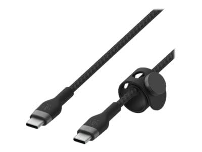 Belkin MacBookPro, iPadPro, GalaxyS22, Ultra, Plus - Siyah gibi cihazlar için Power Delivery PD ile hızlı şarj için BoostChargePro Flex Örgülü USB-C - USB-C Kablosu 1m USB-IF Onaylı