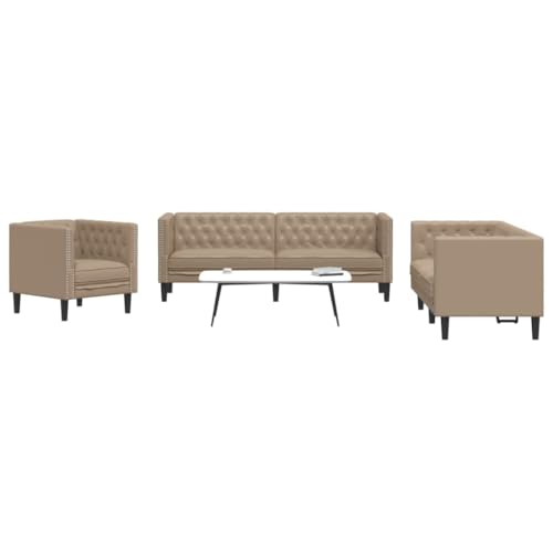 KTHLBRH Juego de sofás Chesterfield 3 Piezas Cuero sintético Capuchino Sofá Chesterfield de Cuero Sintético, Elegante y Cómodo para Sala de Estar