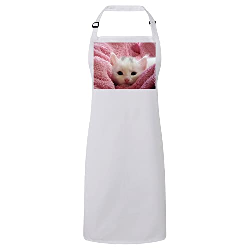 Tablier cuisine chaton blanc réglable anti-taches pour cuisiner proprement
