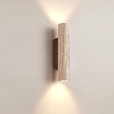 JIANKEXING Travertine Wall Sconce Light Hardwired Natural Stone Wall Lamp with Up Down Lighting for Bedroom Living Room Hallway
