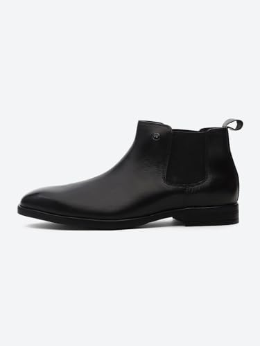 Image of Monte Carlo Men Black Elastic Genuine Leather Chelsea Boots