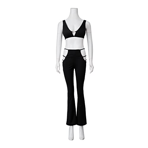 MelangCos Maddy Cosplay Costume Sexy Black Hollow Crop Top Bra and Cutout Pants Outfits for Women