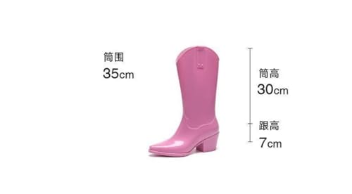 Women's Waterproof Mid Calf Botas Kitchen Work Shoes Cowboy Booties Chunky High Heels Rain Boots2