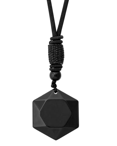 HUVZOR 1 Pieza Mujeres para hombre sanación Negro Obsidiana Piedras Amuleto Estrella David Hexagrama Colgante Collar,Regalo,para hombres y mujeres, Cristal, Obsidiana