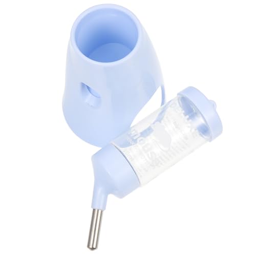 CIYODO Bebedero para Hámster y Chinchilla Antigoteo Bola de Acero Inoxidable, Soportes Verticales, Botella de Plástico Crema Azul para Jaula, Suministro para Pequeños Roedores y Conejos