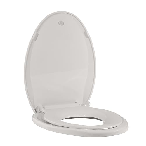 Toilet Seat, Elongated Toilet Seat with Toddler Seat Built in, Potty Training Toilet Seat Elongated Fits Both Adult and Child, with Slow Close and Magnets- Elongated Biscuit