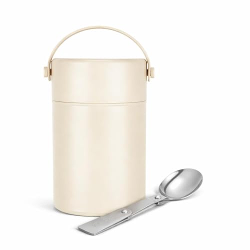 Image of Insulated Lunch Box 500ml Stainless Steel | Thermal Food Flask & Food Jar with Folding Spoon | Leakproof Tiffin Box for Office, School, Travel | Hot & Cold Food Container (White)
