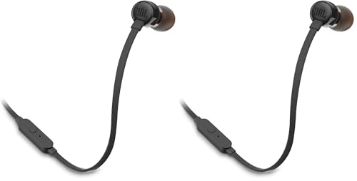 JBL Auriculares intrauditivos universales T110 con Control Remoto y micrófono, Negro (Paquete de 2)