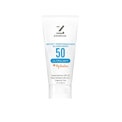 Zealios Sport Performance Ultralight SPF 50 Sunscreen +Hydration, 3 oz Tube, Broad Spectrum Non-Greasy Water-Resistant Sunscreen, Long Lasting for Running, Cycling, Swimming, Outdoor Adventures