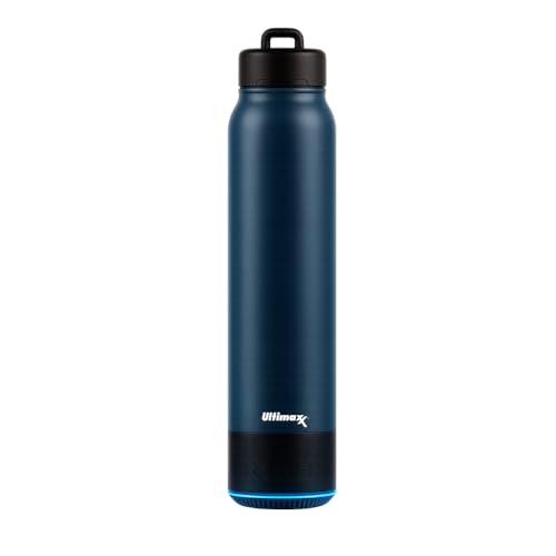 Ultimaxx Vacuum Insulated Premium Water Bottle with Bluetooth Speaker - Steel Double Wall Design, Lights, Lid Lock, Convenient Drinking Spout & Carry Handle (700ml/23.6 oz) - Blue
