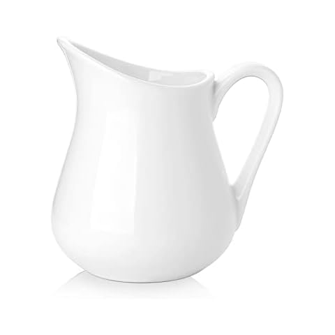 Nucookery 12 Oz Ceramic Creamer with Handle, White Coffee Milk Pitcher, Porcelain Creamer Container Holder For Sauces Salad Coffee Milk, Microwave & Freezer Safe (12-Ounce, Set/1) Cover