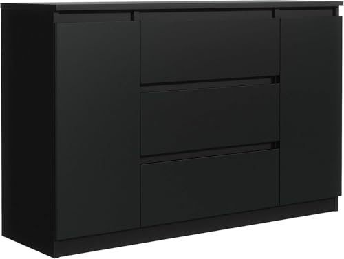 meble masztalerz Kommode 140 cm mit 3 Schubladen & 2 Türen – Schwarz Matt – Sideboard Schlafzimmer Wohnzimmer Flur – Schubladenschrank Holz Modern Design