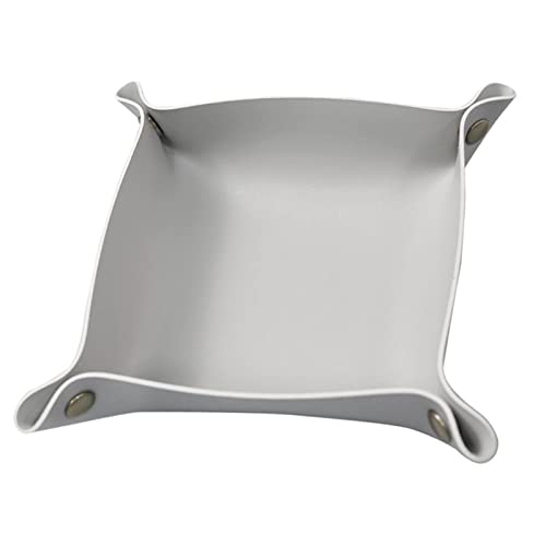 Banugo Leather Jewelry Valet Tray, Small Catchall Tray, Key Tray for Entryway Table, Nightstand, Suitable for Travel, Storage, Home or Office (Light Grey-S)