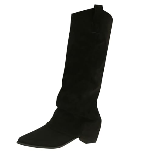 Bottes mi-mollet femme bout pointu talon épais moyen plissé taille 37