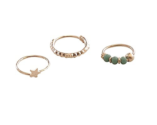 Set of 3 Tiny Sterling Silver Hoops, 10mm Diamond cut Small Hoop Earring, 8mm Turquoise beaded Tiny Hoop and 8mm Star Tiny Hoop for Nose Ring, Helix, Cartilage