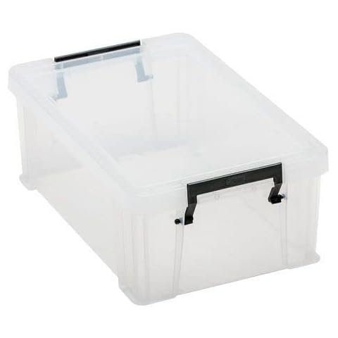 Horison Industries Pack of 10 x 10L Large Plastic Storage Boxes with Lids - Clear Boxes for Storage with Lid - Stackable Storage Boxes - 10L Box Clear with Grey Handles - 400x260x150mm - Pack of 10 Cover