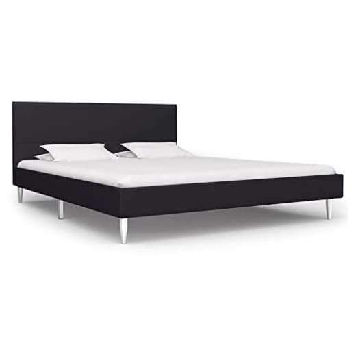 cama matrimonio completa vidaXL Cama Matrimonio Estructura Metal Hierro + Somier Láminas + Cabecero Tapizada Tela para Colchón 160x200 cm No Incluido MDF Patas Metálicas Negro