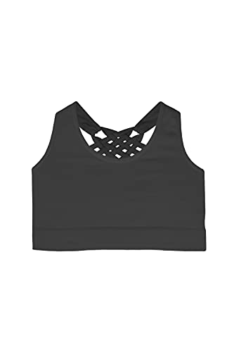 Kurve Girl’s Sleeveless Tank Top - Seamless Stretchy Strappy Back Crop Racerback Bra- Shirt Sports Bra For Kids, Black-83, Small/Medium (Ages 9-14) #TOP1