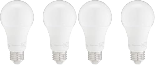 Image of Amazon Basics A19 LED Light Bulbs, 100W Equivalent, Daylight White 5000K, Energy Efficient 15W, Non-Dimmable, 10,000 Hour Lifetime, 4-Pack