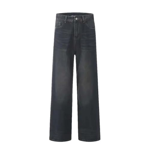 Men's Denim Trousers Solid Color Worn-Out Washing Straight Bottom Wide Leg Loose Jeans