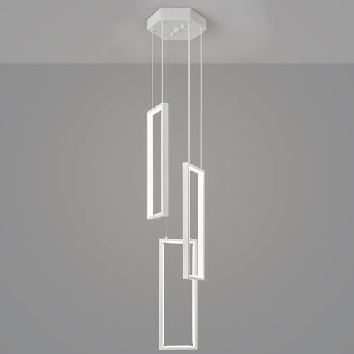 Lámpara colgante moderna LED de 3 anillos blancos con diseño rectangular para iluminación interior