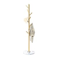 OIRUMIE Coat Rack with Natural Marble Base, Solid Stainless Steel Coat Racks Freestanding, Coat Rack Stand with 8 Hooks, Coat Tree Hats Hanger for Entryway, Hallway (Golden)