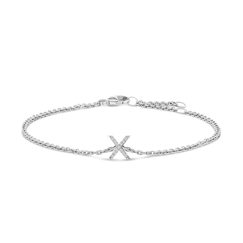 10K White Gold Diamond Accent "X" Initial Charm and Link Bracelet