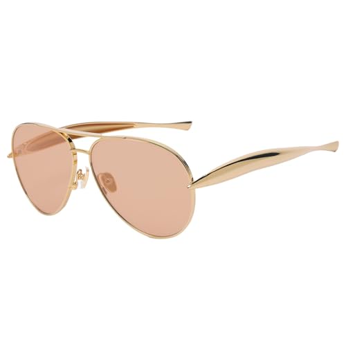 Image of Oversized Aviator Sunglasses For Women 70s Retro 2025 Metal Shades with Gold Streamline Arms