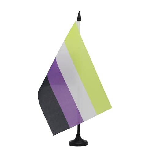 AZ FLAG - Tischflagge, nicht binär, 21 x 14 cm – kleine Tischflagge, 100% Polyester, mit 25 cm Fahne und Sockel aus schwarzem Kunststoff