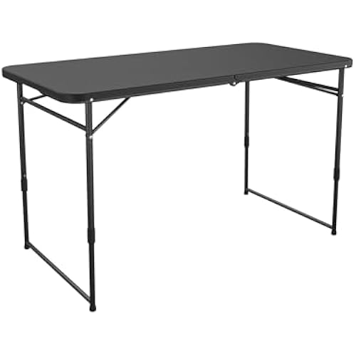 COSCO 4 ft. Fold-in-Half Adjustable Height Indoor/Outdoor Utility Table, Black