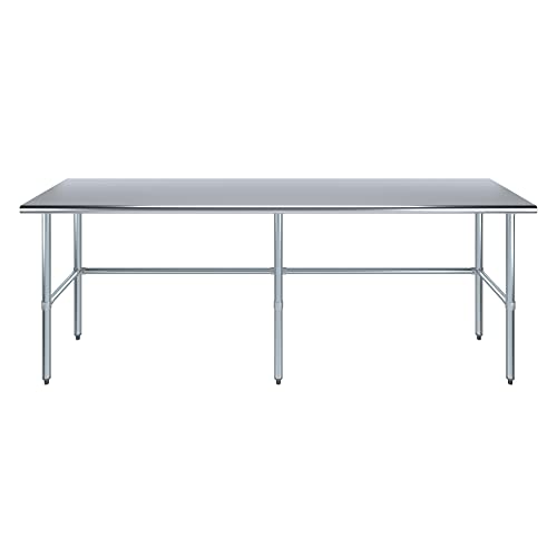 Image of AmGood Stainless Steel Work Table Open Base | Metal Work Bench (Stainless Steel Table Open Base, 96 inch Long x 24 inch Deep)