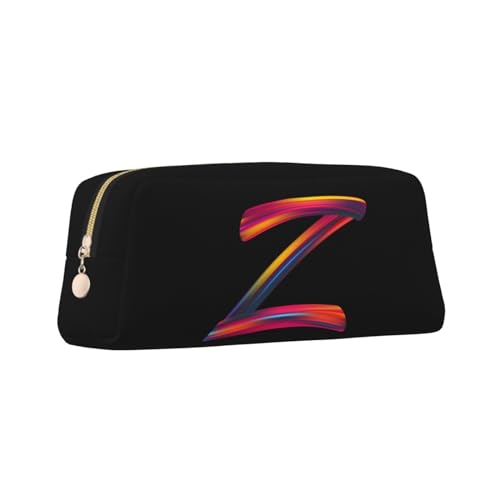 Image of Cute Initial Pencil Case for Kids Simple Leather Pencil Pouch for Boys Girls Letter Design Pencil Box Pen Bag Pencil Pouch Office Stationery Organizer, Rainbow Letter Z