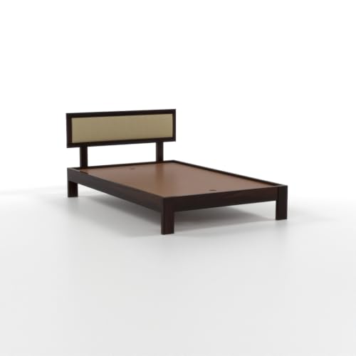 Image of Solid Sheesham Wood Single Bed Without Storage for Bedroom | Single Size Wooden Cot with Upholstered Headboard | Modern Platform Divan Bed for Home, Guest Room (Walnut Finish)