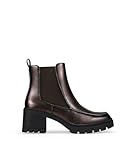 BOSANOVA Botines de tacón para Mujer Metalizados con elástico Lateral y Suela de Volumen Dentada con tacón Ancho. Cierre con Cremallera. Calzado para Mujer Marron 40