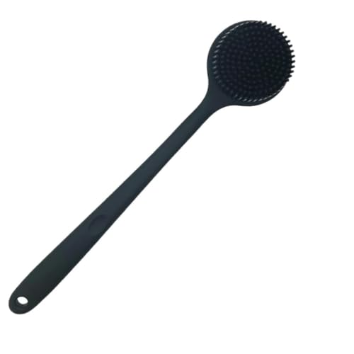 Image of Silicone Bath Brush with Long Handle - Soft Bristles Back Scrubber for Shower | Body Massage - Exfoliating Dirt Removal Brush for Men | Women (BLACK SCALP)