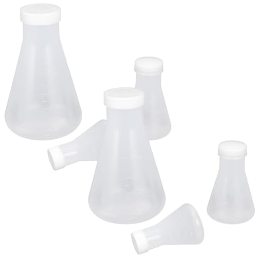 Matraces Erlenmeyer de plástico con tapa en juego de 6 unidades para laboratorio 2