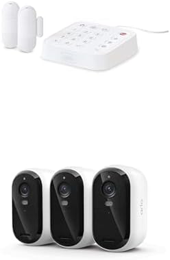 Arlo Home Security System Wired Keypad Sensor Hub, (2) 8-in-1 Sensors + Essential 3rd Gen Battery Outdoor Security Camera (3 Pack), No Contract Required, DIY Installation, Alarm System,24/7 Monitoring