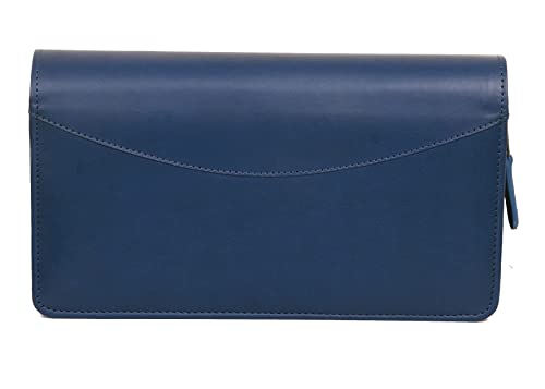 Image of Sukeshcraft Multiple Cheque Book Holder | Original PU Holds Upto 8 Cheque Books, Locker Key Hook, 2 Photo Slots, 1 Pin-Sim Slot, 13 Credit /Debit Card Slots with Matching Zipper (PU -Navy Blue