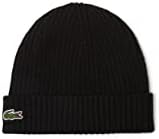 Lacoste Men's Ribbed Embroidered Logo Beanie, Black, One Size
