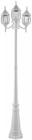 Noma Outdoor Street Light | Waterproof Outdoor Lamp Post Light with Triple-Head Design for Backyard, Patio, Garden, Walkway or Décor | White Light Pole with Clear Glass Panels, 3-Headed
