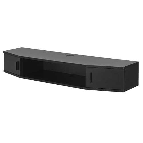 [En.Casa] Mensola Tv Sospesa A Muro Consolle Porta Tv E Centri Multimediali Mobile Da Parete 2 Ante Scomparto E Fori Passacavi 17,5 X 110 X 30 Cm Nero - 2