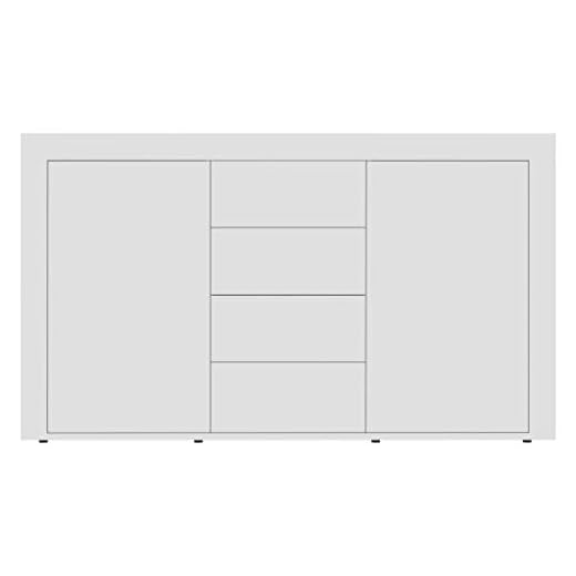 Cikonielf Aparador Moderno con 2 Puertas y 4 cajones, 120 x 36 x 69 cm, Mueble Aparador Cómoda para Pasillo, Sala de Estar, Comedor, Blanco