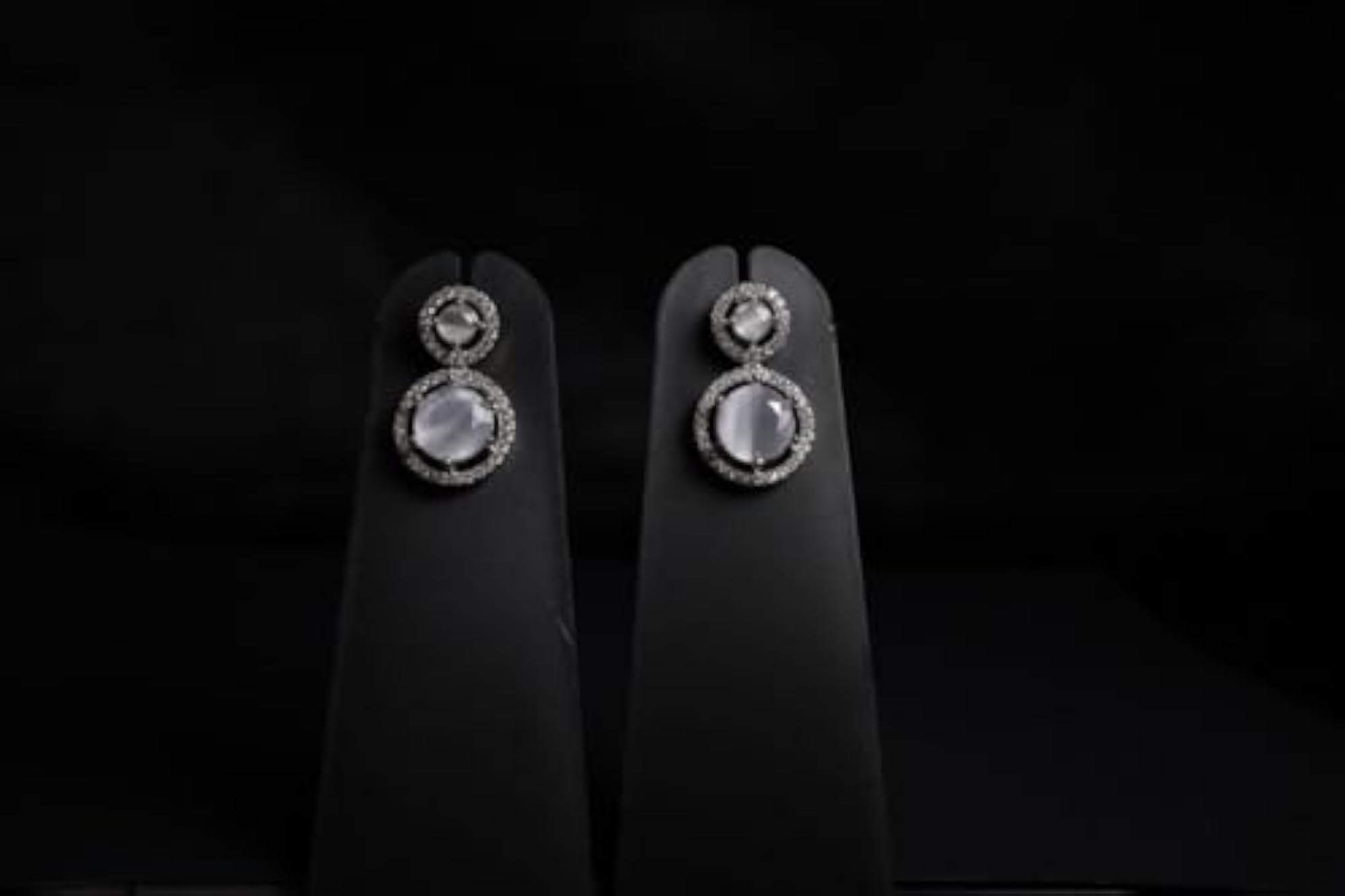 Women's Silver Plated Drop Earrings with Double Grey Stones, Stylish